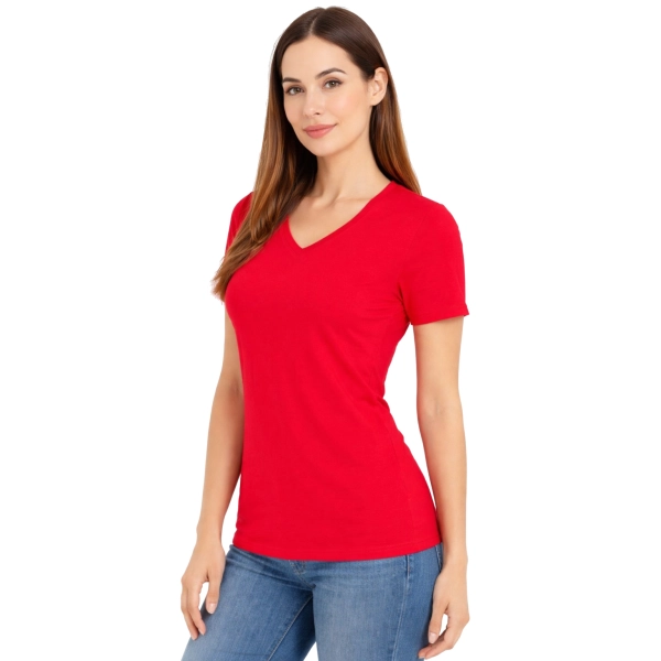 T-shirt Damski czerwony dekolt w serek roz. M